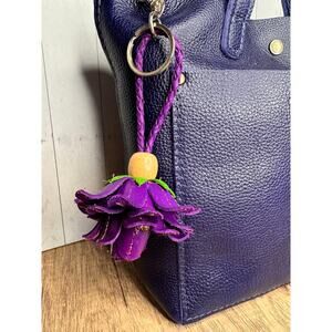 Leather Purple Flower Purse Charm Genuine Leather Bag Charm NEW FAST SHIP